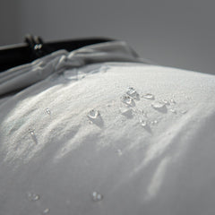 Close-up of Olla Bag’s Cordura fabric trolley showing water resistance with water droplets on the surface